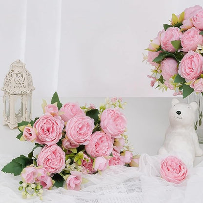 MARTINE MALL 8 Packs Peonies Artificial Flowers, Light Pink Artificial Peonies, Silk Peonies Flowers Fake Peonies Artificial Flowers Peonies Bouquet for Centerpiece Table Wedding Party Home Decor