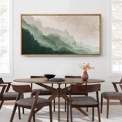SIGNFORD Extra Large Framed Canvas Print Wall Art Abstract Green Wave Nature-Inspired Illustrations Modern Art Relax/Calm for Living Room, Bedroom, Office - 60"x30"