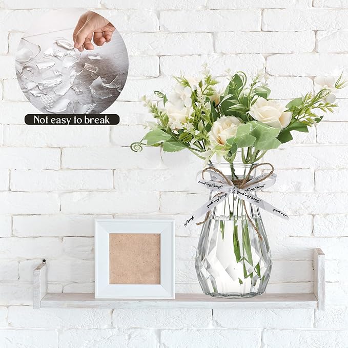 Bokon 6 Packs Small Plastic Bud Vases in Bulk with Gift Wrapping Ribbon, Vases for Flower, Wedding Centerpieces for Home Decor, Living Room, Office Decoration, Housewarming Party Gift (Clear)
