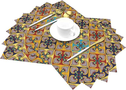 Placemats Set of 4 PVC Woven Place Mats Heat Resistant Easy to Clean for Indoor Outdoor Party Kitchen Dining Table Decoration 12"x18",Boho Style