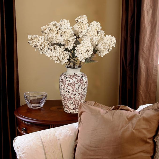 Fake Flowers Hydrangea Silk Flowers With Stems White Flowers Fake Flowers In Vase Hydrangea Artificial Flowers Winter Flowers Artificial For Decoration Vase Decor 24"（Cream Color）8PCS Wthout Vase