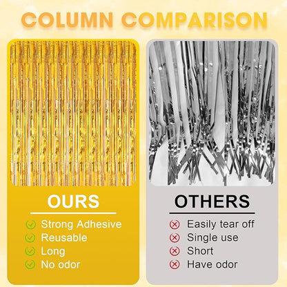 3 Pack 3.3 x 8.2 ft Laser Gold Foil Fringe Backdrop Curtains, Tinsel Streamers Birthday Party Decorations, Fringe Backdrop for Graduation, Baby Shower, Gender Reveal, Disco Party