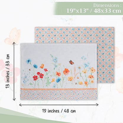 Maison d' Hermine Placemats Set of 4 100% Cotton Washable Cloth Place Mats, Reusable Table Mats for Kitchen Dining Decoration, Party, Wedding, Restaurant Spring/Summer (Summer Whisper, 13" x 19")