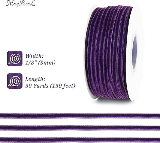 MAYREEL 1/8 Inch Purple Velvet Ribbon Thin Vintage Ribbon for Halloween Wedding Invitations Crafts Gift Wrapping Party Favor Boxes 50 Yards