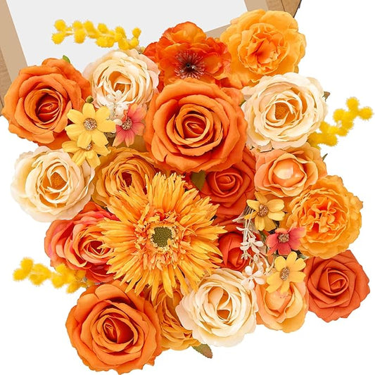 Serwalin Artificial Fall Flowers, Orange Silk Fake Flowers with Stems, Autumn Sunflower Faux Flowers for Wedding Bridal Baby Shower Party DIY Craft Home Cake Decoration