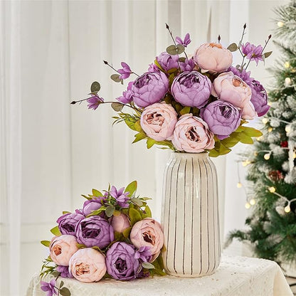 Fule 2 Pack Large Artificial Peony Silk Flower Bouquets Arrangement Wedding Centerpieces (New Purple)