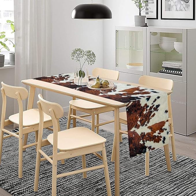 Cow Print Table Runner, Cowhide Print Western Style Table Runner Country Farmhouse Cottage Cow Patten Table Decoration for Home Kitchen Dining, 13x120 in