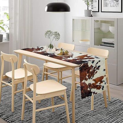 Cow Print Table Runner, Cowhide Print Western Style Table Runner Country Farmhouse Cottage Cow Patten Table Decoration for Home Kitchen Dining, 13x120 in