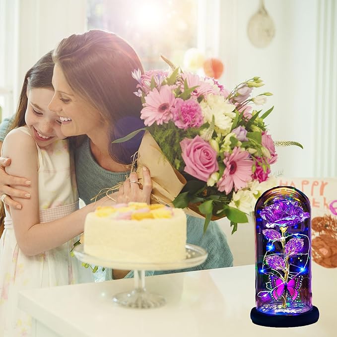 Womens Gifts for Christmas,Christmas Flowers Gifts for Women Mom Sister Grandma Wife Girlfriend, Rose Gifts for Mom,Xmas Gifts Her,Glass Flowers Light Up Rose for Women Purple