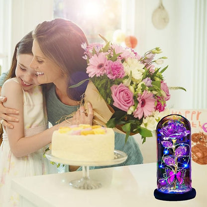 Womens Gifts for Christmas,Christmas Flowers Gifts for Women Mom Sister Grandma Wife Girlfriend, Rose Gifts for Mom,Xmas Gifts Her,Glass Flowers Light Up Rose for Women Purple