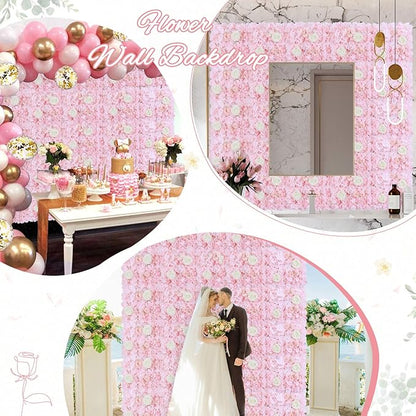 FOTSHARER Pink Flower Wall Backdrop 12 Pack 3D Flower Wall Panel 15'' x 15'' Silk Rose Floral Walls Artificial Flower Panels for Backdrop Floral Wedding Background for Bridal Shower Party Events