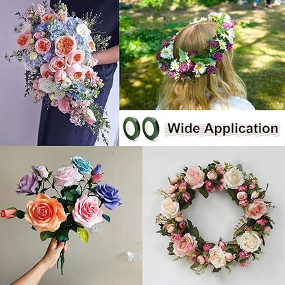 12 Rolls 1/2 Inch 30 Yard Green Floral Tape for Bouquet Stem Wrapping - Adhesive, Waterproof and Flexible (Dark Green)