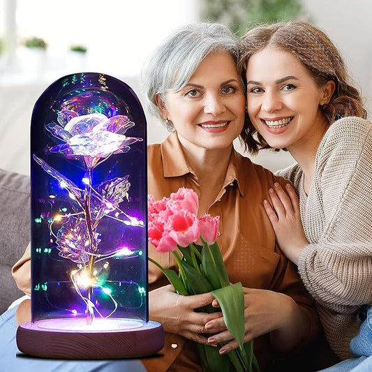 QUNPON Womens Gifts for Christmas Flowers Gifts Women,Mom Grandma Sister for Girlfriend Her Wife Friends,Birthday Gifts for Women,Rainbow Galaxy Glass Rose Gifts for Christmas,Valentines Day