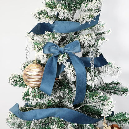 Dusty Blue Velvet Ribbon, 1-1/2 inch Wide Handmade Fabric Ribbons for Christmas Decor, Flower Bouquet, Wedding Decoration, Baby Shower, 2 Rolls