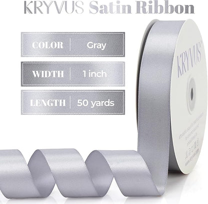 Gray Satin Ribbon, Double Faced 1 Inch X 50 Yards Gray Ribbon, Premium Satin Ribbon for Gift Wrapping, Crafts, Hair Bow Making, Sewing, Flower Bouquet, Wedding Party Decor