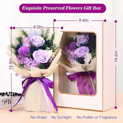 Jtoder Forever Flowers for Delivery, Preserved Blue Flower Bouquets, Long Lasting Purple Roses, Gifts Bouquet for Mother Wife Girlfriend on Festivals Birthday Anniversary