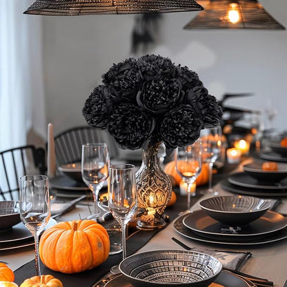U'Artlines 10 Heads Artificial Peony Silk Flower Leaf Home Office Wedding Party Festival Bar Decor (Black)