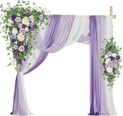 Wedding Arch Flowers with Drapes Kit (Pack of 5) - 2pcs Artificial Lilac & Cream Deluxe Swag with 3pcs Hanging Drapes for Wedding Ceremony Arbor Reception Backdrop Rose Floral Decorations