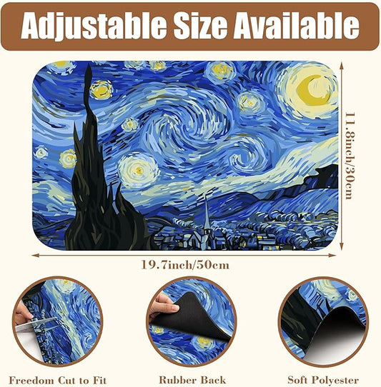 Dish Drying Mat Starry Night Art Coffee Bar Mat for Countertop Absorbent Rubber Backed Hide Stain Dish Drainer Rack Pad Espresso Machine Coffee Pot Dining Room Decoration 11.8 x 19.7 Inch