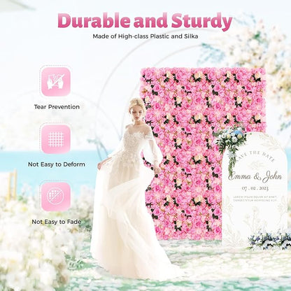 LOYALHEARTDY 12 Pack Artificial Flower Wall Panels 24" x 16" Flower Wall Panel Wall Backdrop Faux Hydrangea Rose Flower Backdrop Panels for Flower Wall Decor Wedding Party Event Decoration