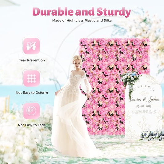 LOYALHEARTDY 12 Pack Artificial Flower Wall Panels 24" x 16" Flower Wall Panel Wall Backdrop Faux Hydrangea Rose Flower Backdrop Panels for Flower Wall Decor Wedding Party Event Decoration