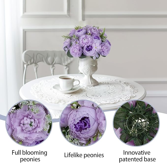 BLOSMON Peony Flower Balls Centerpieces: 2pc 9.5 Inch Lilac Fake Peony Floral Arrangement Bouquet Wedding Dinning Table Decoration Easy Use Artificial Silk Kissing Ball Home Party Decor
