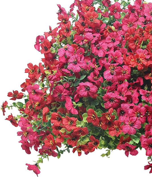16 Bundles Artificial Flowers for Outdoors–Realistic Silk Mums in Red & Rose Red Mix-UV Resistant Faux Flowers for Garden Yard Patio Porch Home Wedding Décor