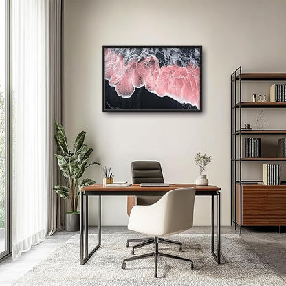 Pink Beach Large Wall Art Framed Black and White Wall Decor for Living Room, Beach Pictures Oversized Canvas Print Painting Modern Extra Large Framed Artwork for Bedroom Office Home Decor 36"x24"