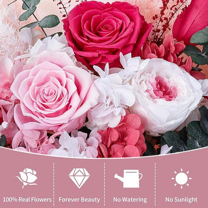 Lewondr Flower for Delivery, Preserved Flowers Bouquet, Pink Roses Bouquet, Real Long-Lasting Forever Birthday Flowers Gifts for Mom Women Wife Grandma Her Mothers Day Anniversary, Light Rose