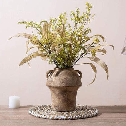 Ceramic Vase with Handle - 7 in Rustic Flower Vase - Terracotta Vintage Vases Christmas Decorative for Home Decor, Farmhouse Living Room Shelf Decor Farmhouse Table, Lyeec