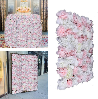 12Pcs 15.75" x 23.62x 0.79 Artificial Flower Wall Panels,Flower Wall Mat Silk Flower Panels for Outdoor Garden Backyard Fence Fence Privacy Screen and Indoor Wall Decor(12Pcs White+Light Pink)