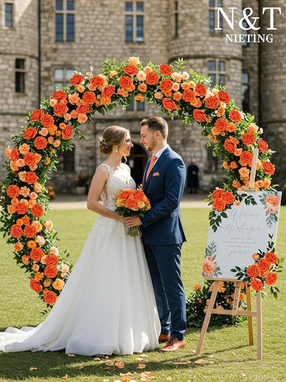 N&T NIETING Artificial Fall Flowers Fake Flowers Orange Roses Perfect for DIY Wedding Bridal Bouquets Centerpieces Bridal Shower Party Home Flower Arrangement Thanksgiving Decorations, 25Pcs