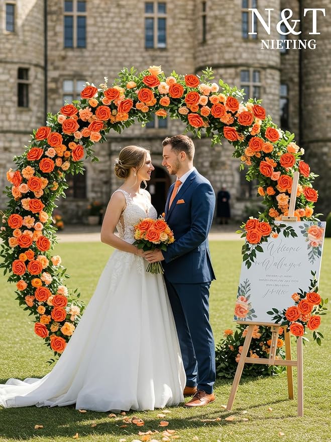N&T NIETING Artificial Flowers, Fake Flowers Burnt Orange Roses Perfect for DIY Wedding Bridal Bouquets Centerpieces Bridal Shower Party Home Flower Arrangement Decorations, 50Pcs