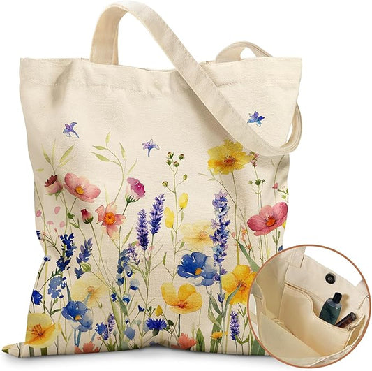 Aesthetic Tote Bag for Women- with Magnetic Buckle and Zipper Inner Pocket Cloth Cotton Canvas Tote Bags