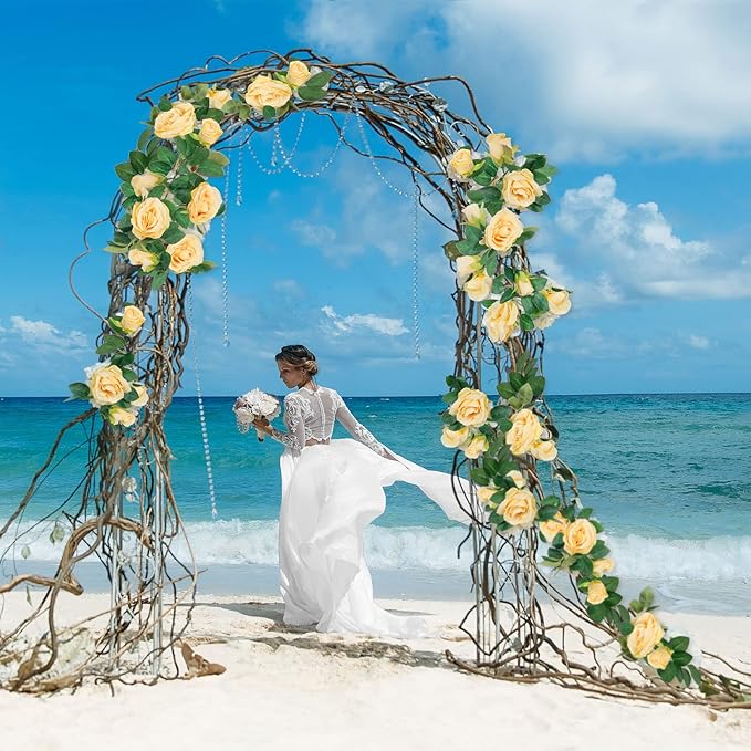 TELDRASSIL 4Pcs(26 FT) Artificial Rose Vine Fake Flower Garland Fake Silk Rose Hanging Vine for Wedding Party Background Arch Garden Background Decoration (Champagne)