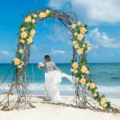 TELDRASSIL 4Pcs(26 FT) Artificial Rose Vine Fake Flower Garland Fake Silk Rose Hanging Vine for Wedding Party Background Arch Garden Background Decoration (Champagne)