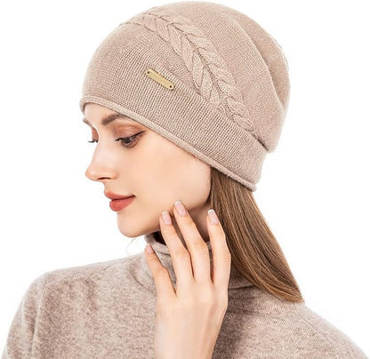 QUEENFUR Knit Slouchy Beanie Hats for Women Cashmere Ski Cap Knitted Wool Soft Warm Winter Hat