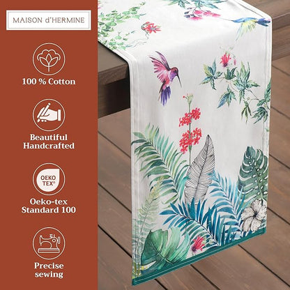 Maison d' Hermine Table Runner 100% Cotton Single Layer Table Runners 72 inches Long Decorative for Home Kitchen Dining Party Baby Shower Wedding Bridal Shower Spring Summer (Tropiques, 14.50" x 72")