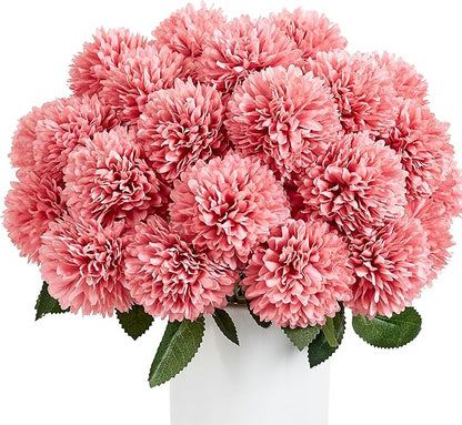 SITUMEIZI 12 Pcs Pink Artificial Chrysanthemums Flowers Ball Flower Fake Mums Silk for Wedding Home Kitchen Decoration Floral Arrangement