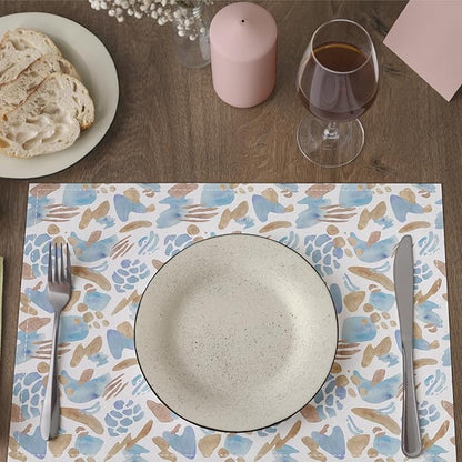 Blue and Brown Placemats Set of 4, Watercolor Table Mat for Home Kitchen, Restaurants, Outdoor Linen Washable Place Mats 12x18 inch Party Event Dining Decoration-07