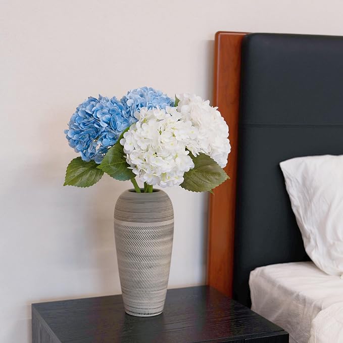 WILD WORKS Hydrangea Artificial Flower Natural Lifelike Real 21 inch Latex Long Stem 2 White+2 Light Blue Hydrangea Flower Bouquets for Christmas Decor Home Party Outdoor Wedding Decoration
