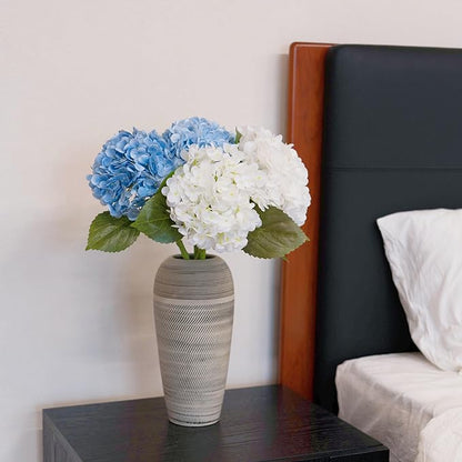 WILD WORKS Hydrangea Artificial Flower Natural Lifelike Real 21 inch Latex Long Stem 2 White+2 Light Blue Hydrangea Flower Bouquets for Christmas Decor Home Party Outdoor Wedding Decoration