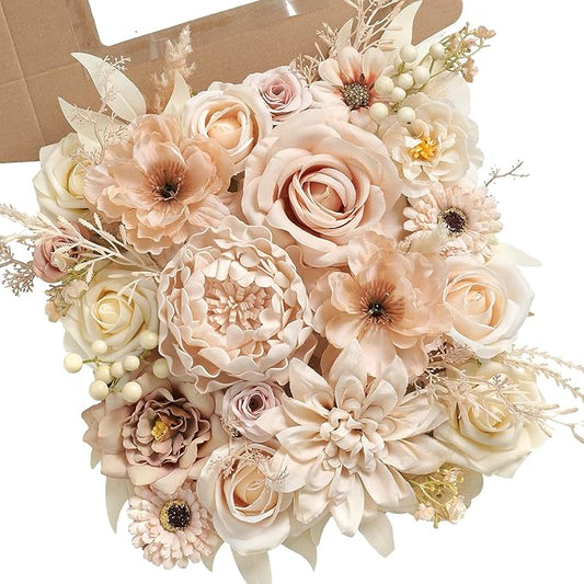 Artificial Flowers Nude Color Box Set for DIY Bridal Bouquets Wedding Shower Decorations Fake Floral Arrangements for Party Table Centerpieces Home Decor Indoor Outdoor
