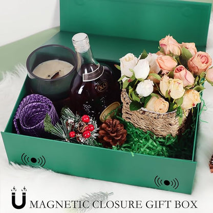 Green Christmas Gift Box with Magnetic Lids 13.8x8.3x4.4 in, Bridesmaid Groomsman Proposal Box, Large Rectangle Storage Box 5 Pack
