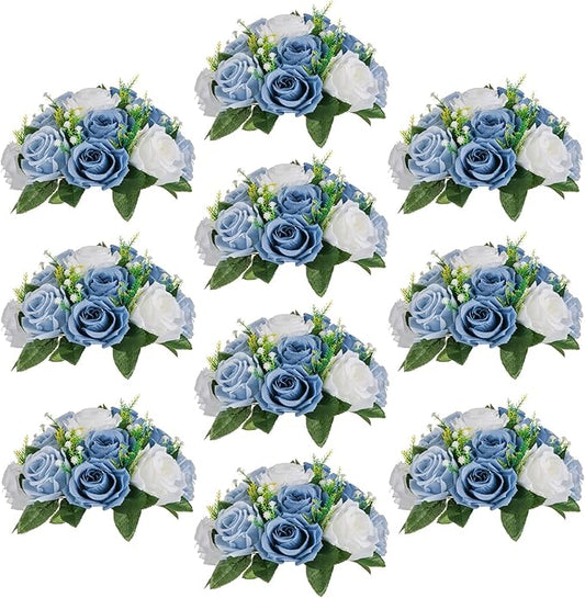 Sziqiqi Blue Flowers Artificial for Decoration Silk Kissing Balls for Wedding Bulk - Artificial Flower Ball Center Pieces Decoration for Table Floral Arrangement