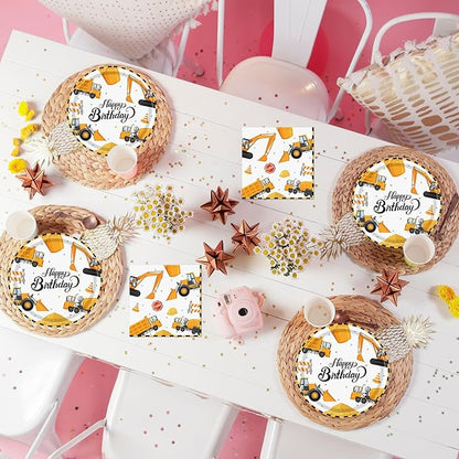 40 Pcs Construction Plates and Napkins Party Supplies, Construction Birthday Party Decorations Disposable Paper Plates and Napkins Tableware Set for Kids Boys Birthday Party Serves 20