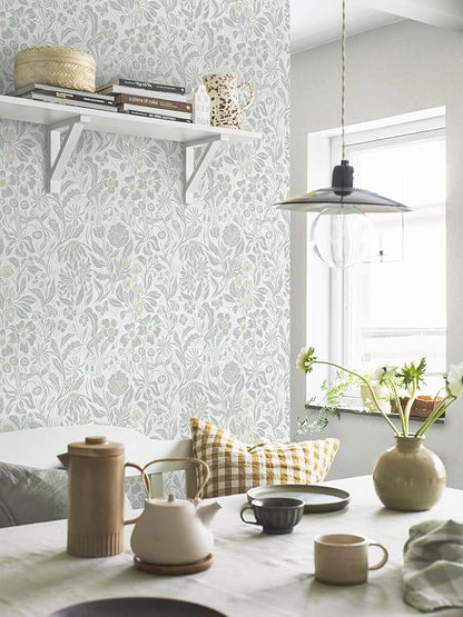 Heroad Contact Paper Floral Peel and Stick Wallpaper Green Botanical Wallpaper Self-Adhesive Removable Stick on Wall Paper for Cabinets Drawers Waterproof Bedroom Wall Decor Vinyl Roll 17.3''x393''