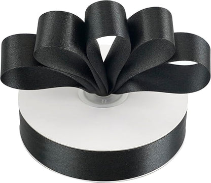 MEEDEE Black Ribbon 1 Inch Black Satin Ribbon Lux Double Faced Satin Ribbons by 50 Yards Polyester Wrapping Ribbons for Crafts, Weddings, Flower Bouquet, Holiday Decorating