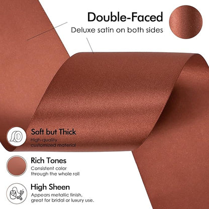 MEEDEE Rust Satin 3 Inch Ribbon Lux Double Faced Satin Ribbon Wide Fall Autumn Colored Ribbons by 10 Yards Rust Ribbons for Christmas Tree, Weddings, Flower Bouquet, Wreath Bow Making