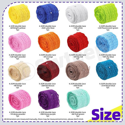 Swpeet 15 Rolls in Total 165 Yards 4.5cm×11 Yards Colorful Lace Ribbon Bilateral Floral Pattern Fabric, Vintage Trim Ribbon Crafting Lace for Decorating, Gift Wrapping